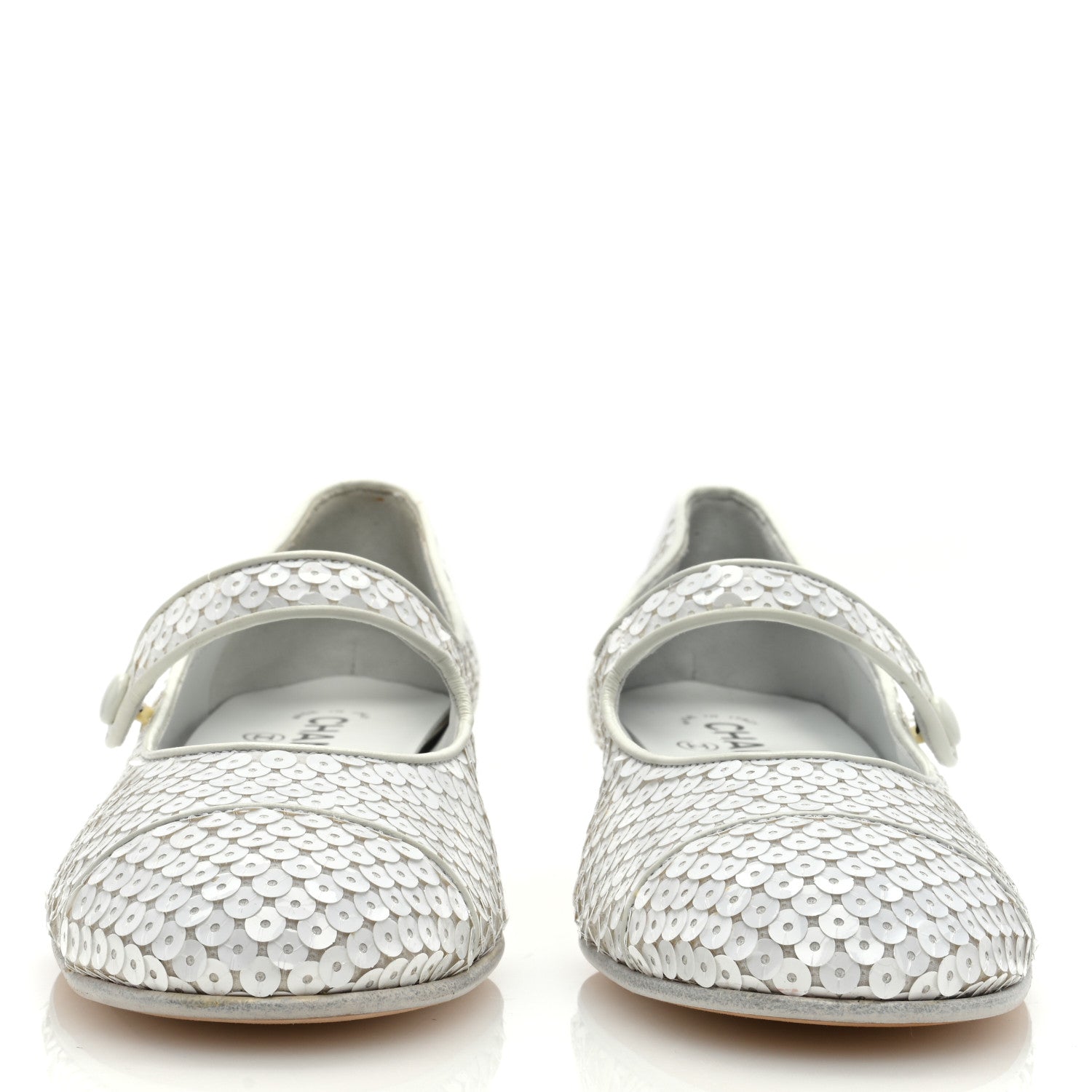 Chanel Calfskin Sequin Mary Janes Pumps 39 White 3 of 8