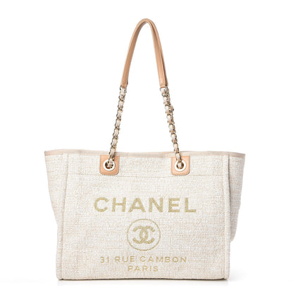 Chanel Woven Straw Raffia Small Deauville Tote Light Beige 1 of 7