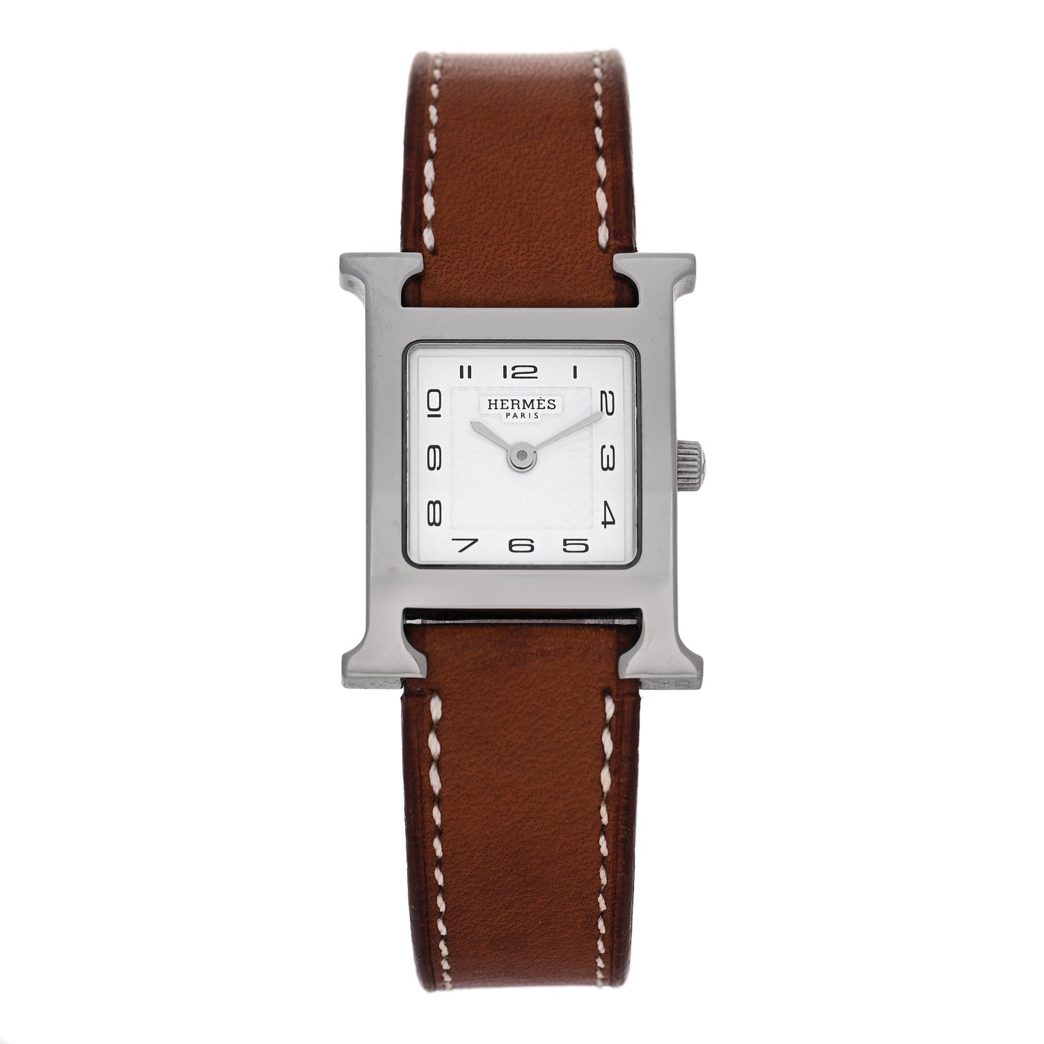 Hermes Stainless Steel Barenia 21mm Heure H Hour Quartz Watch Fauve 1 of 5