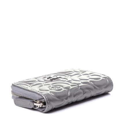 Chanel Goatskin Camellia Embossed Zip Coin Purse Silver 7 of 20