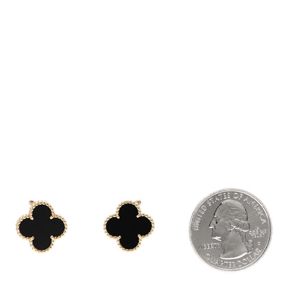 Van Cleef & Arpels 18K Yellow Gold Black Onyx Vintage Alhambra Earrings 2 of 5