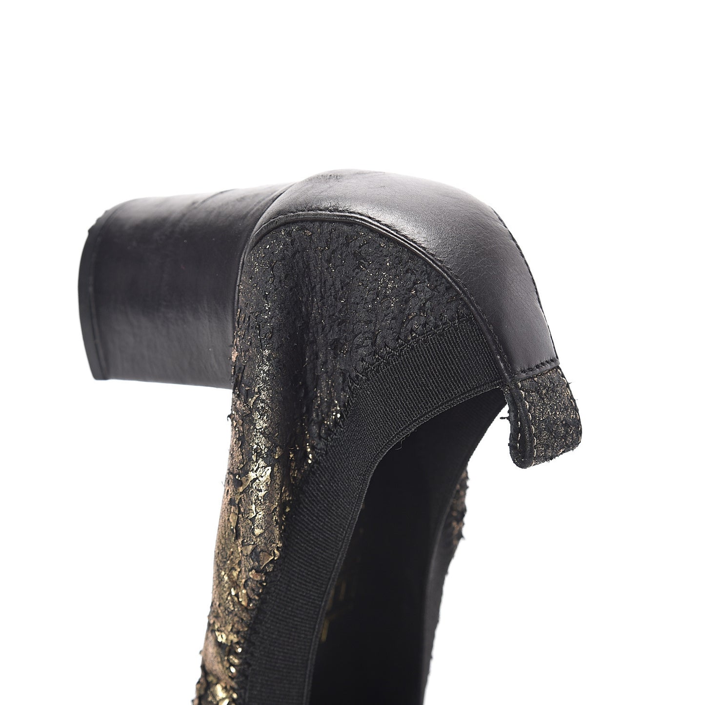 Metallic Lambskin Cap Toe CC Elastic Stretch Pumps 38.5 Black