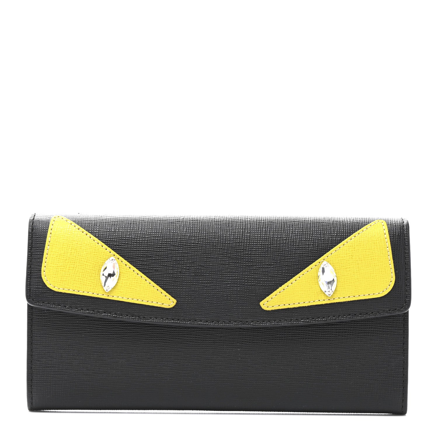 Fendi Vitello Elite Crystal Monster Eyes Simply Continental Wallet Black 1 of 9
