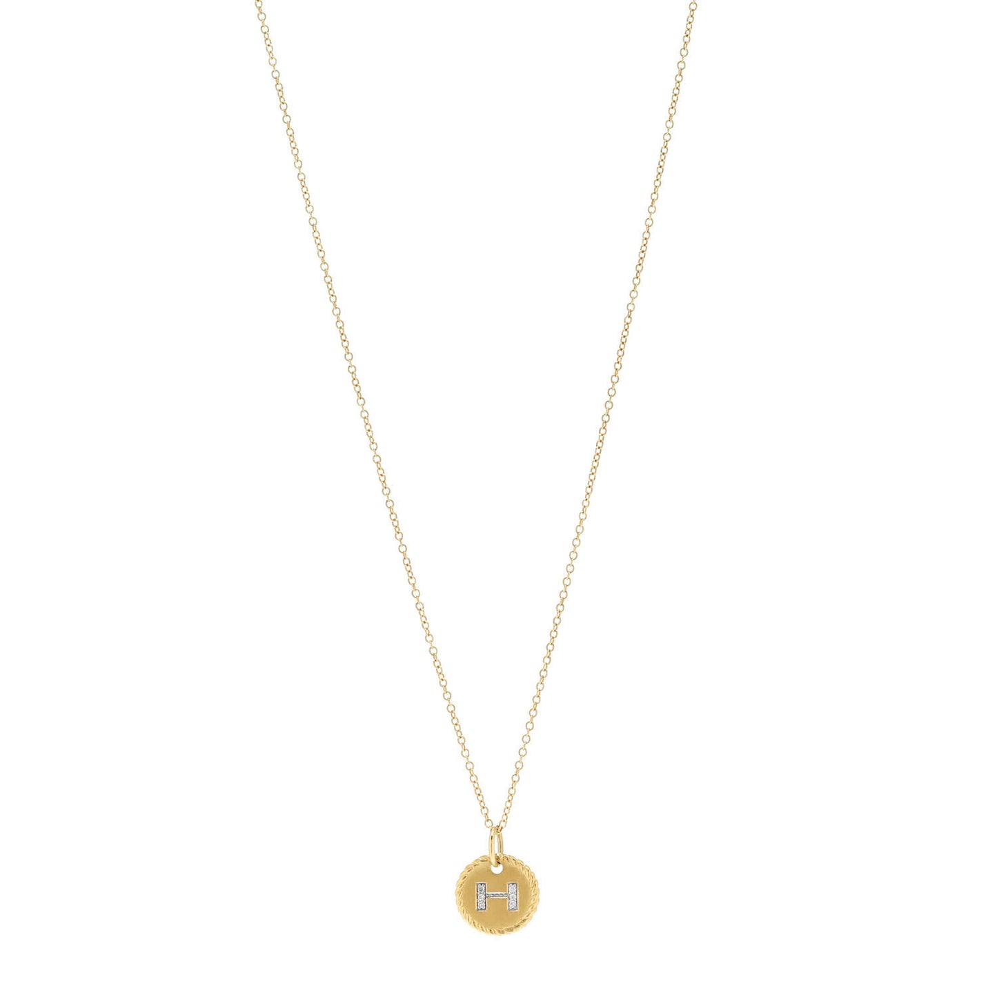 18K Yellow Gold Diamond Initial H Charm Necklace
