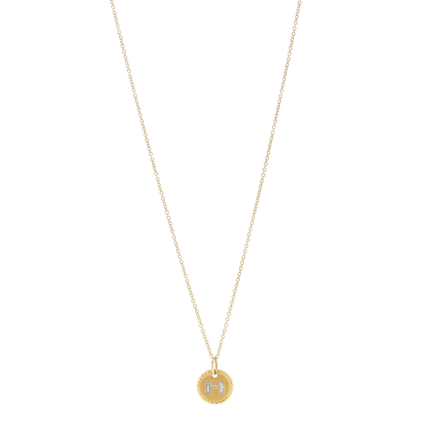David Yurman 18K Yellow Gold Diamond Initial H Charm Necklace 1 of 6