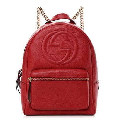 Gucci Pebbled Calfskin Soho Chain Backpack Hibiscus Red 1 of 15