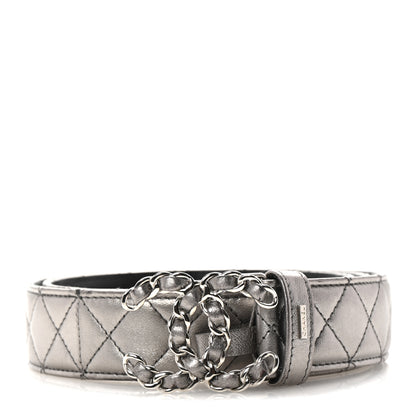 Chanel Metallic Calfskin Quilted CC Chain Belt 95 38 Silver 1 of 6