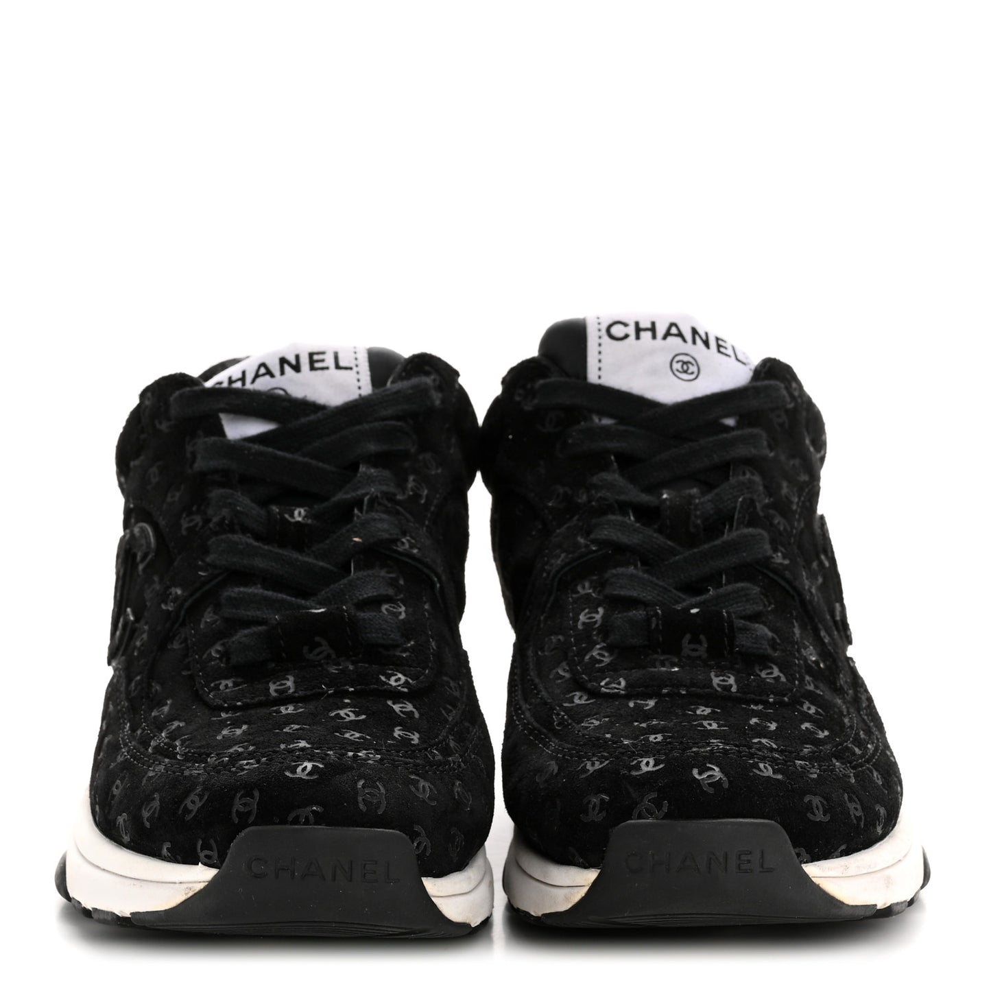 Suede Calfskin Printed CC Sneakers 35 Black