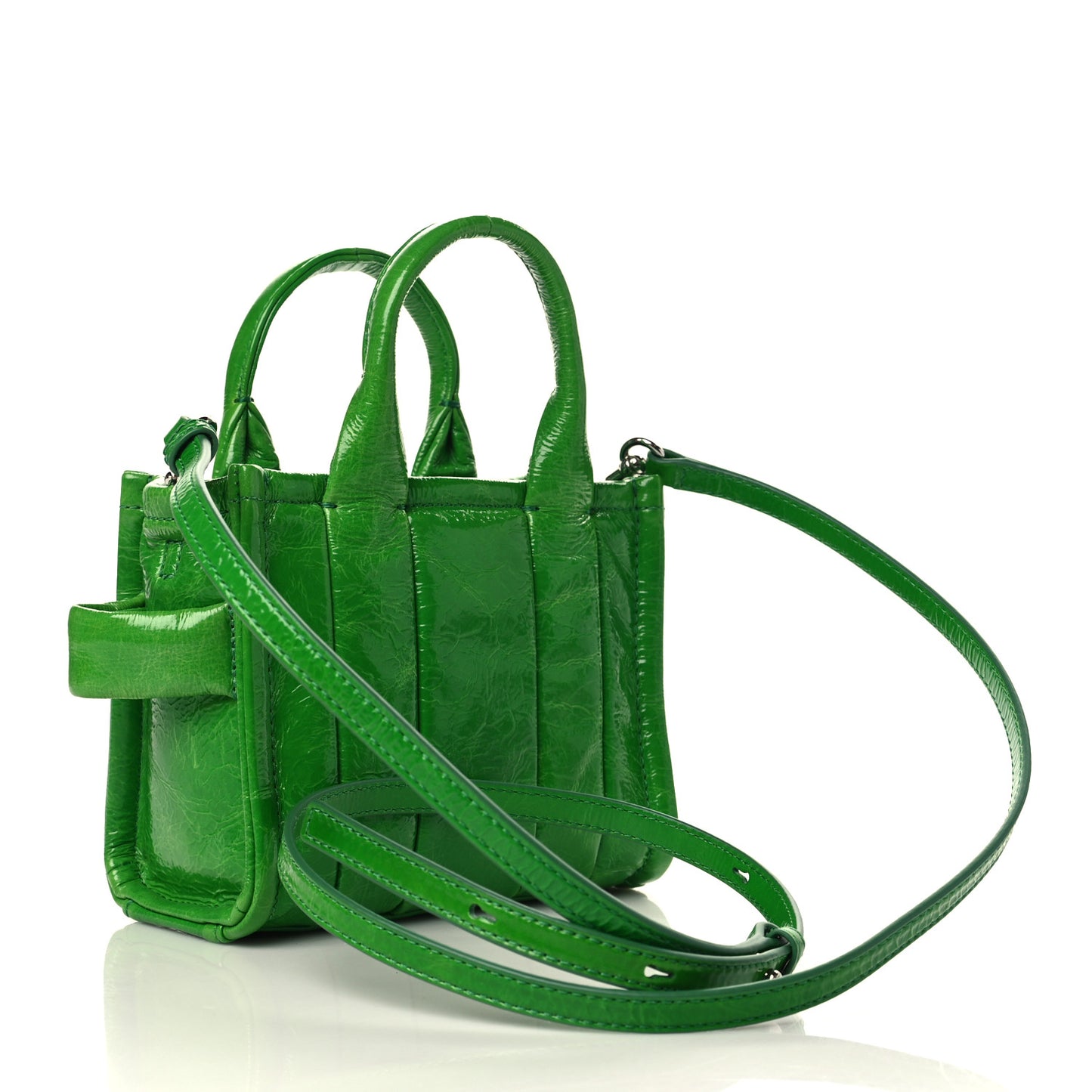 Shiny Crinkled Calfskin Mini The Tote Bag Green Glow