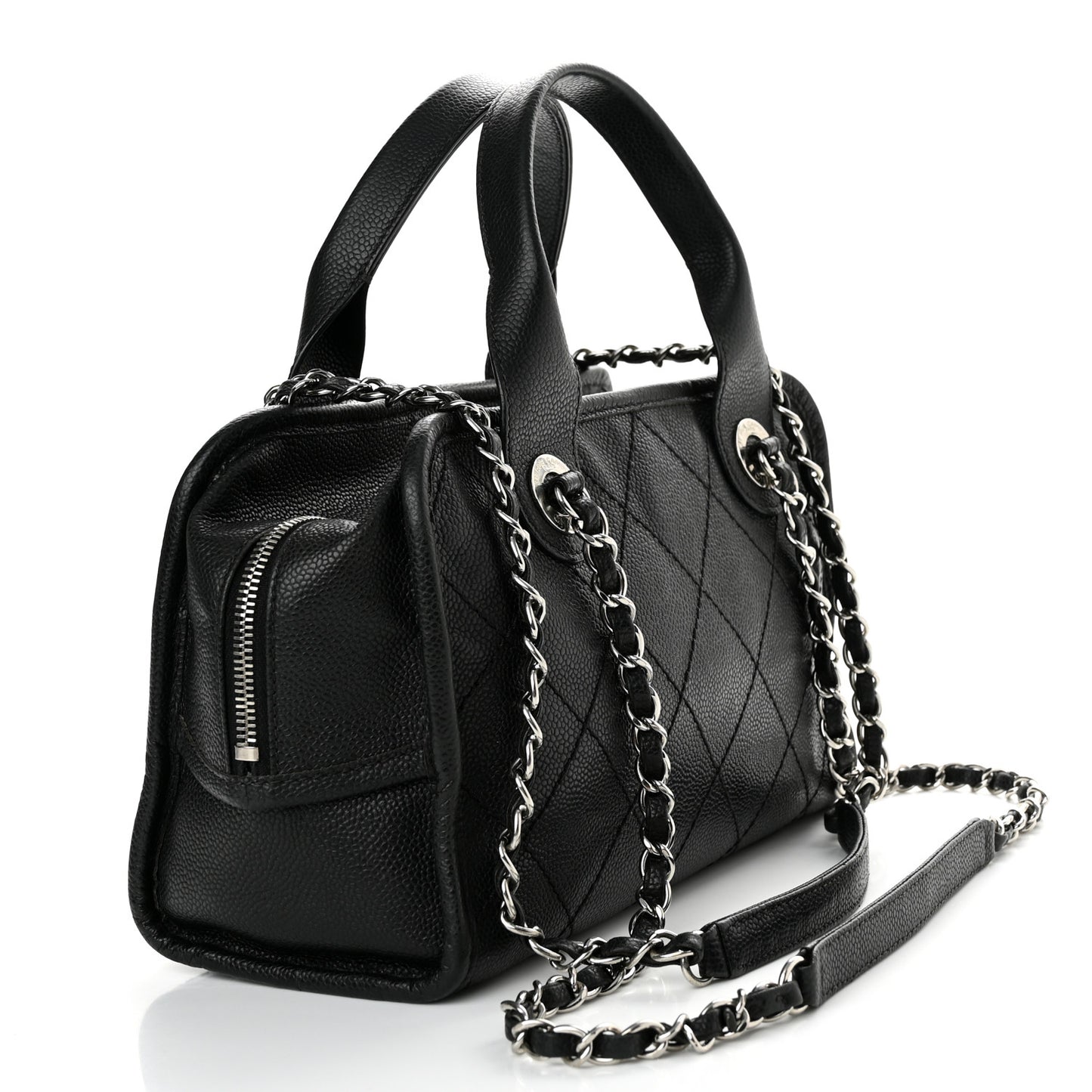 Caviar Quilted Small Deauville Bowling Bag Black