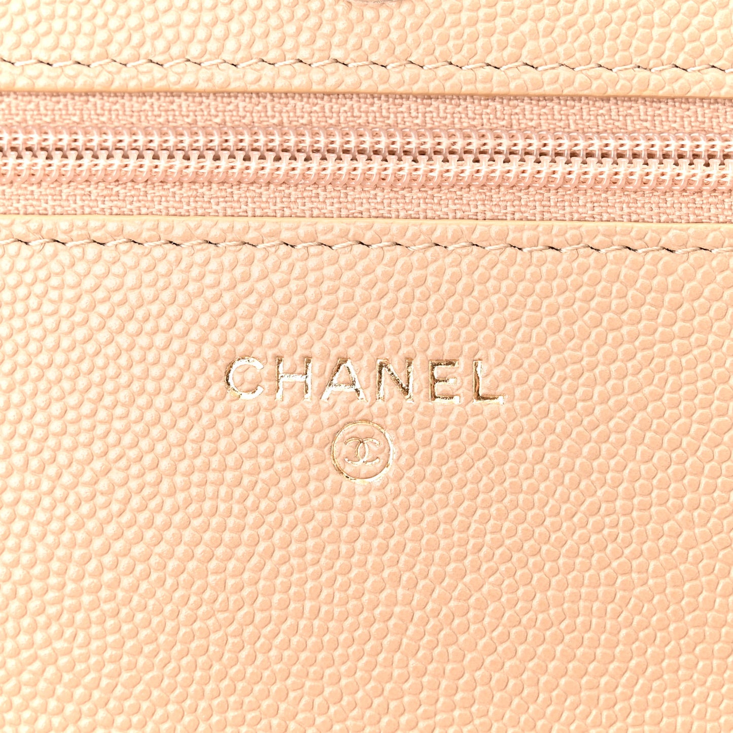 Caviar Quilted Crystal CC Wallet On Chain WOC Beige