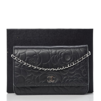 Chanel Lambskin Camellia Embossed Wallet On Chain WOC Black 18 of 18
