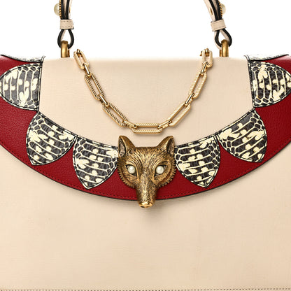 Gucci Goatskin Elaphe Pearl Medium Fox Broche Top Handle Bag Hibiscus Red Mystic White 7 of 9