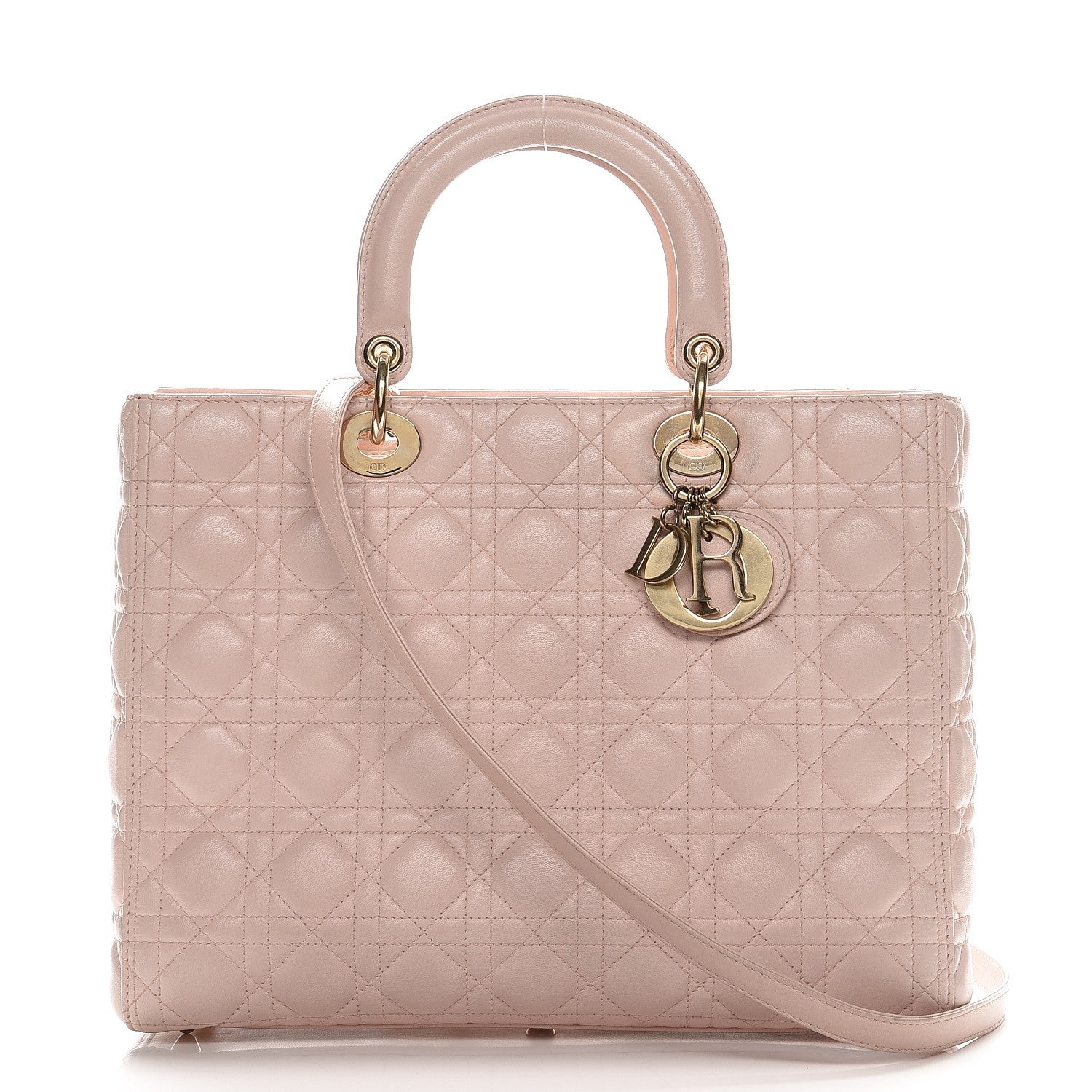 Christian Dior Lambskin Cannage Large Lady Dior Rose Poudre 1 of 17