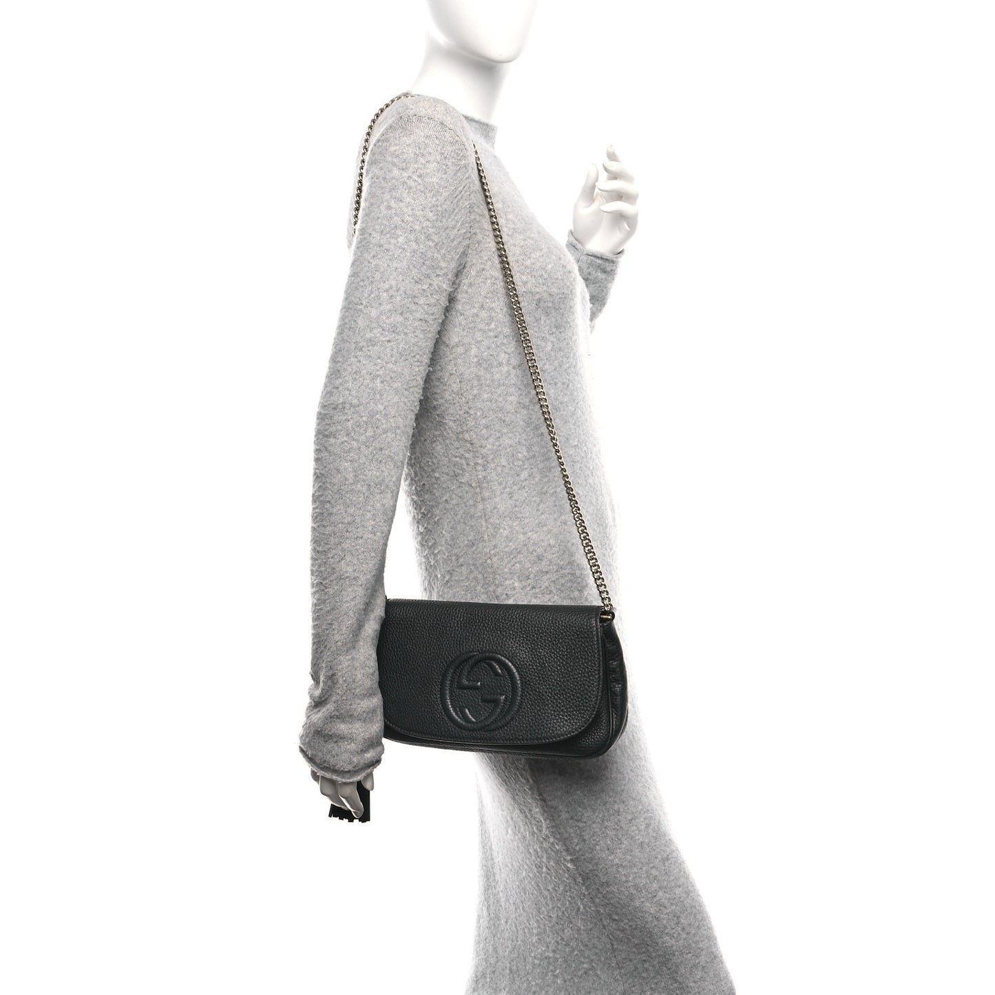 Pebbled Calfskin Medium Soho Flap Crossbody Black