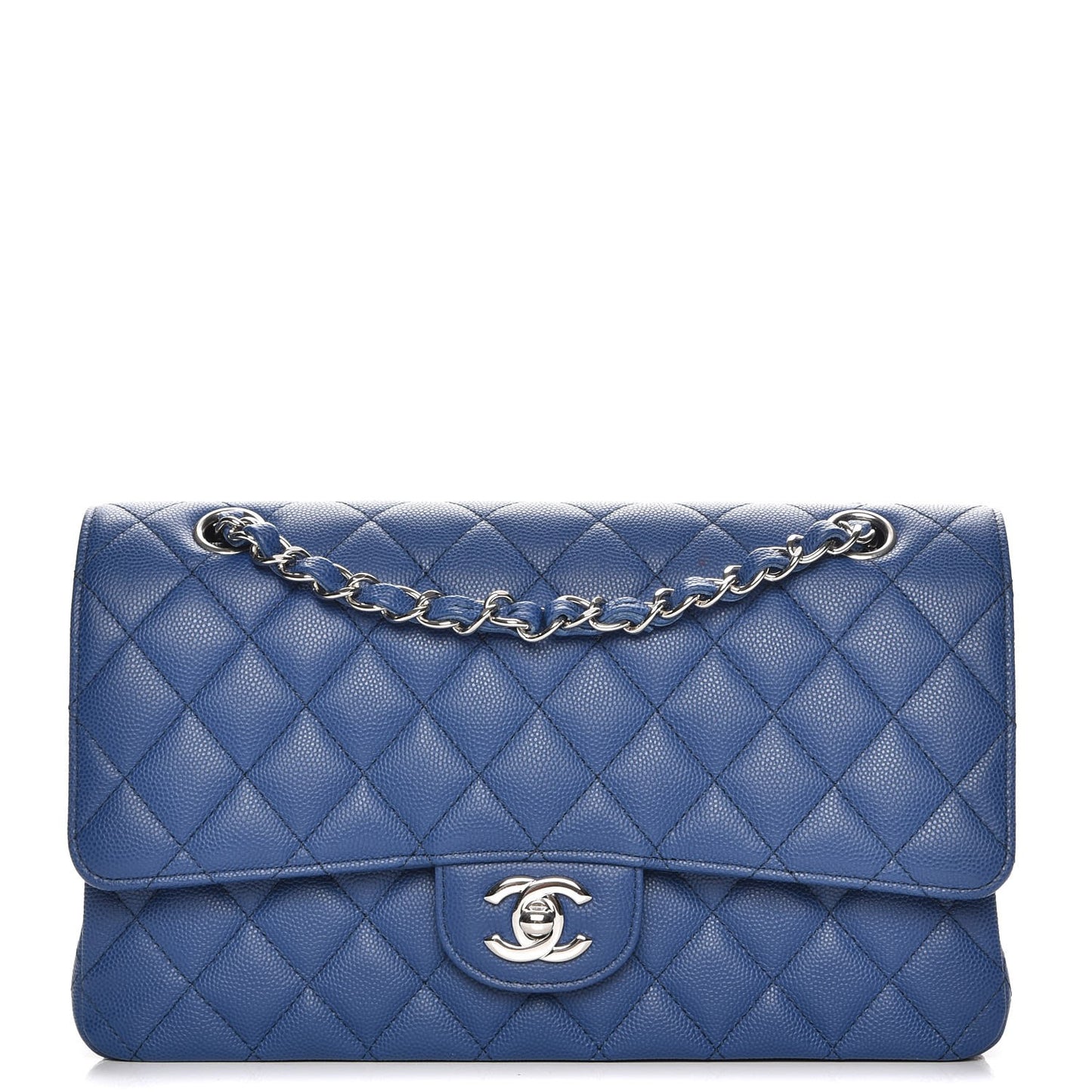 Caviar Quilted Medium Double Flap Dark Blue