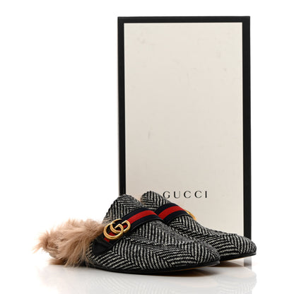 Gucci Herringbone Fur Web GG Mens Princetown Slippers 10 Black White 12 of 12