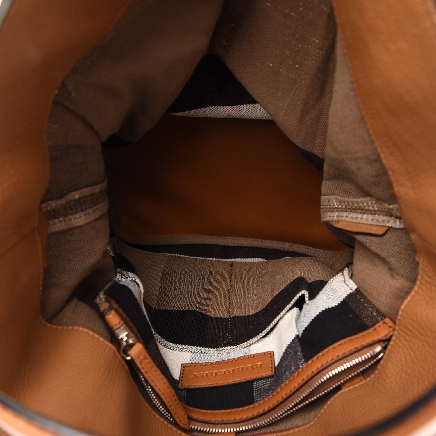 Burberry Grainy Calfskin Canvas Mega Check Medium Ashby Tassel Hobo Saddle Brown 5 of 12