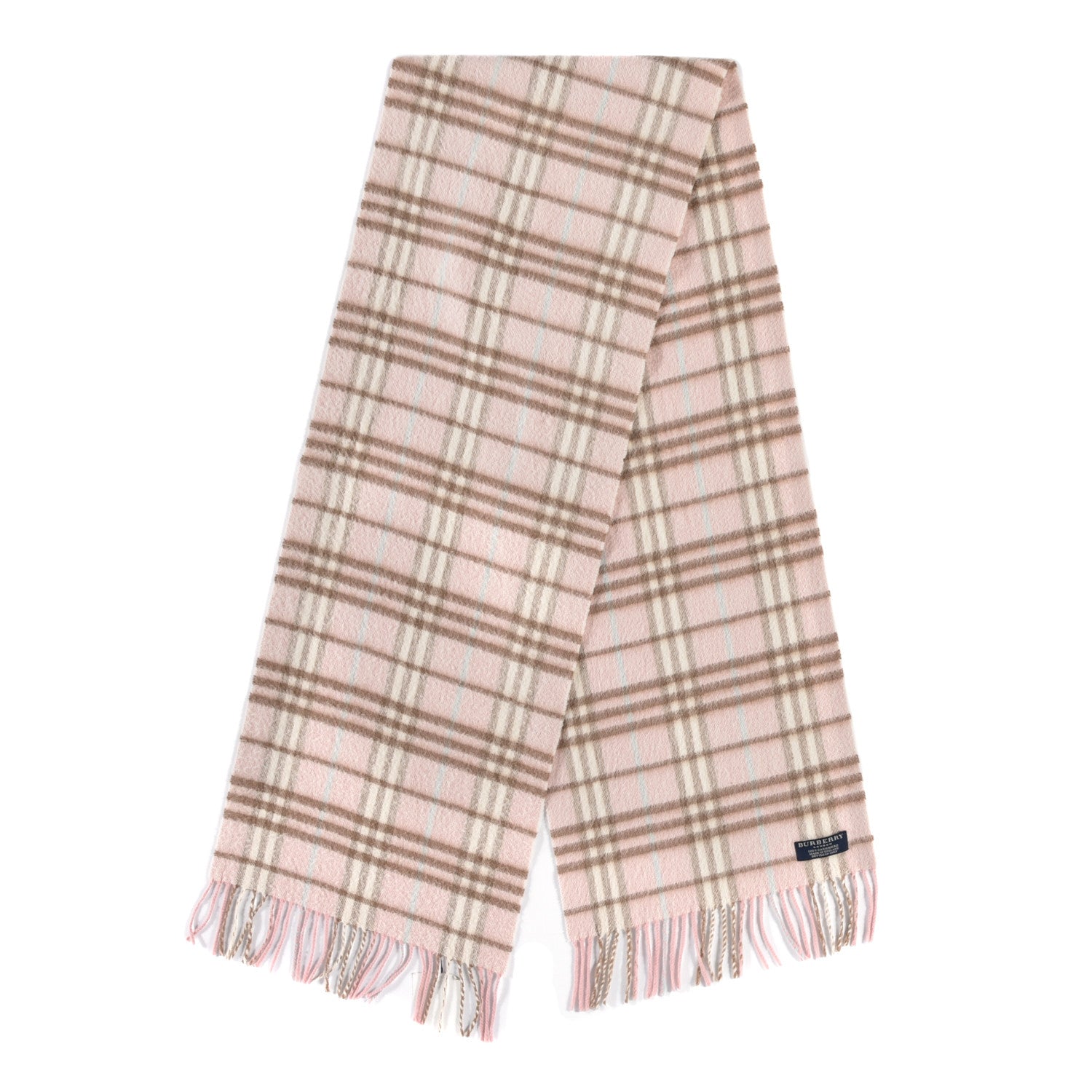 Burberry Cashmere Vintage Check Fringe Scarf Pink 2 of 3