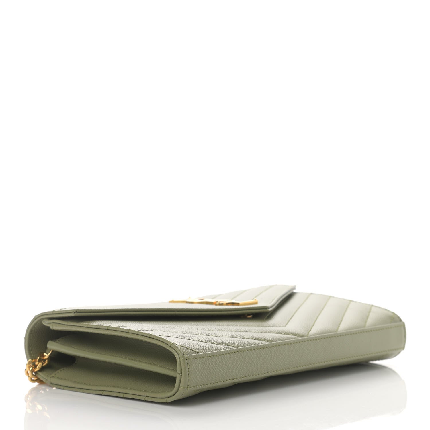 Saint Laurent Grain De Poudre Matelasse Chevron Monogram Chain Wallet Pistachio 4 of 11