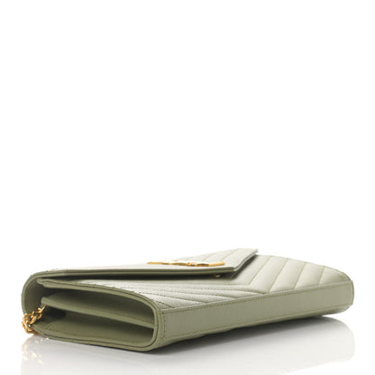 Saint Laurent Grain De Poudre Matelasse Chevron Monogram Chain Wallet Pistachio 4 of 11