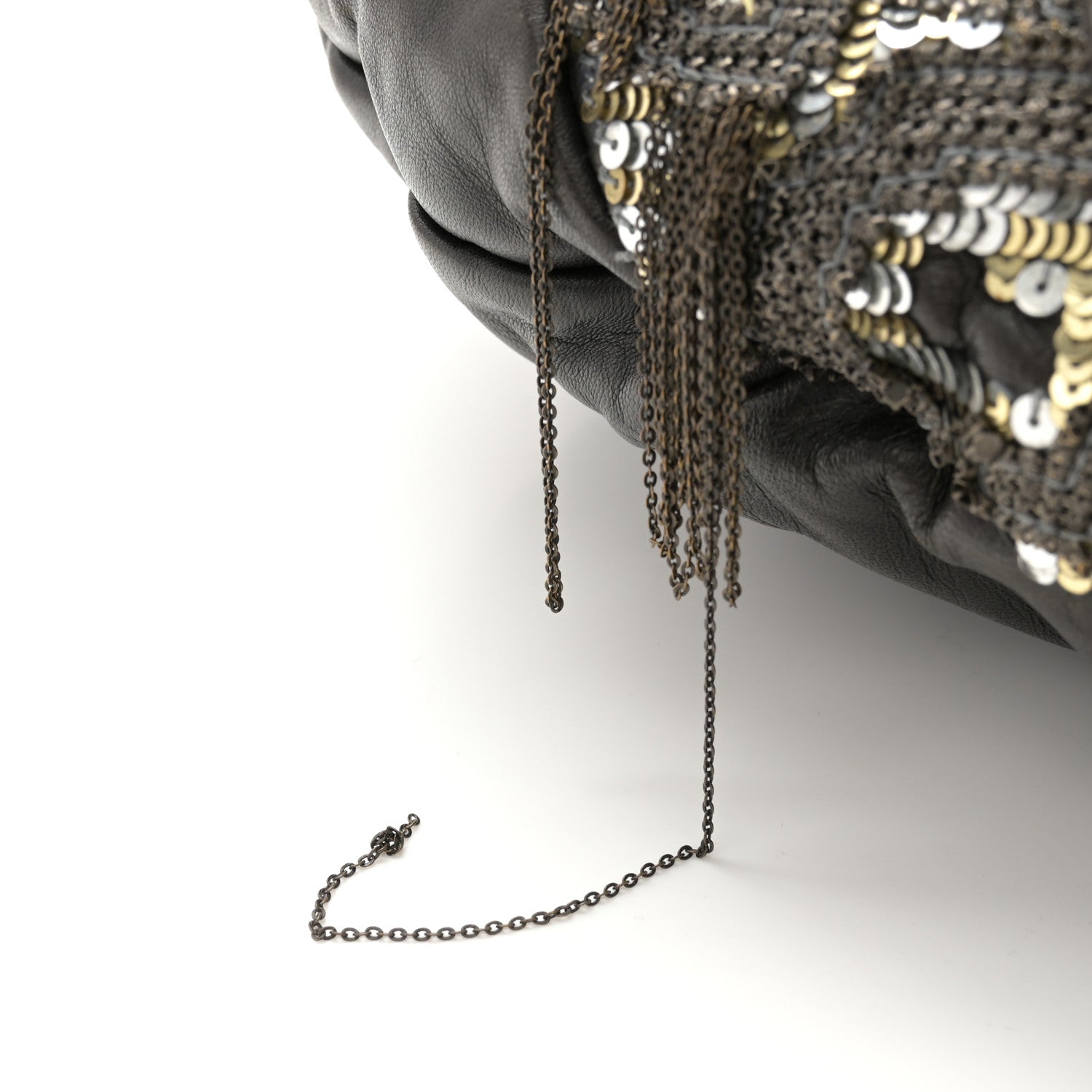 Valentino Garavani Nappa Sequin Chain Glam Tote Dark Grey 17 of 17