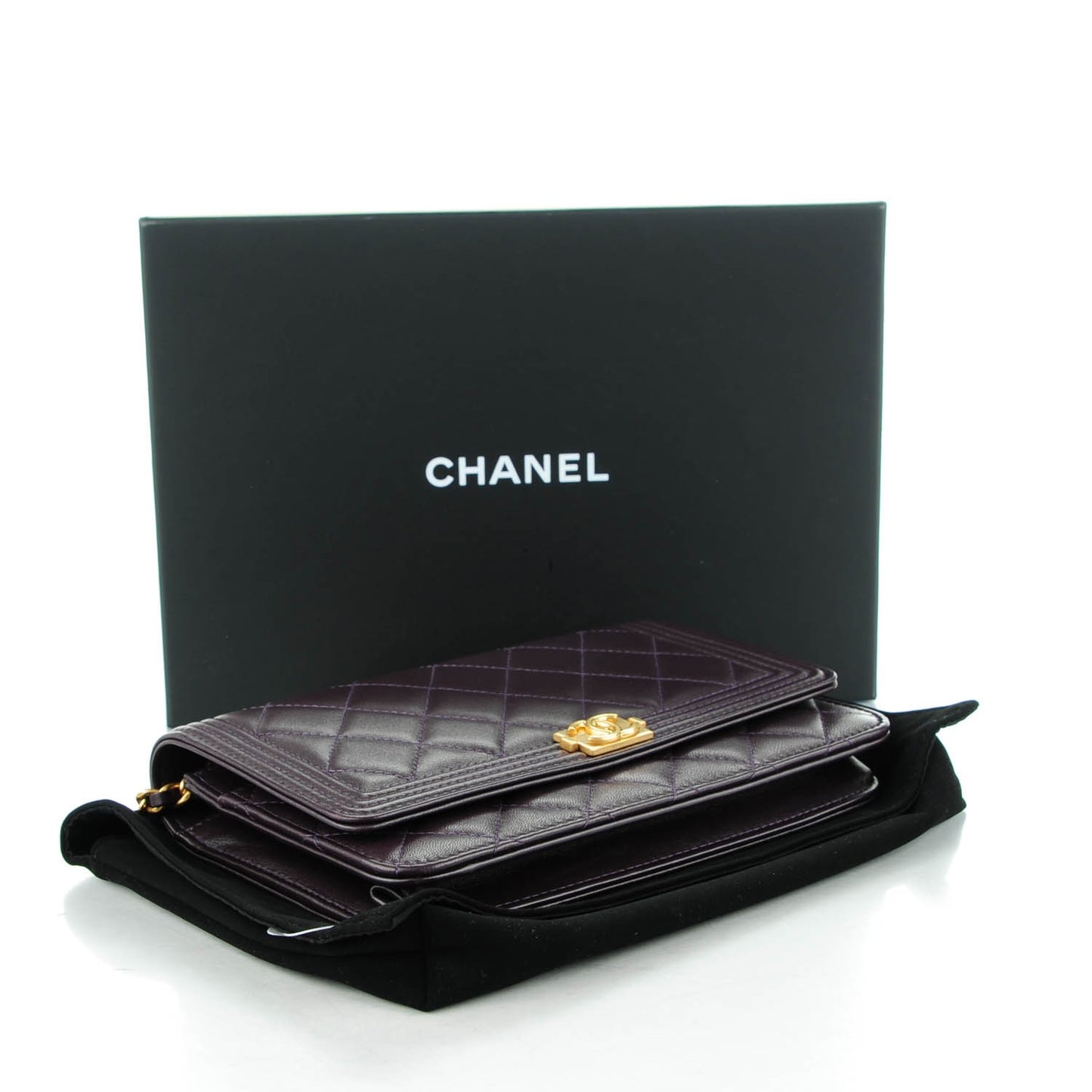 Lambskin Quilted Boy Wallet On Chain WOC Dark Purple