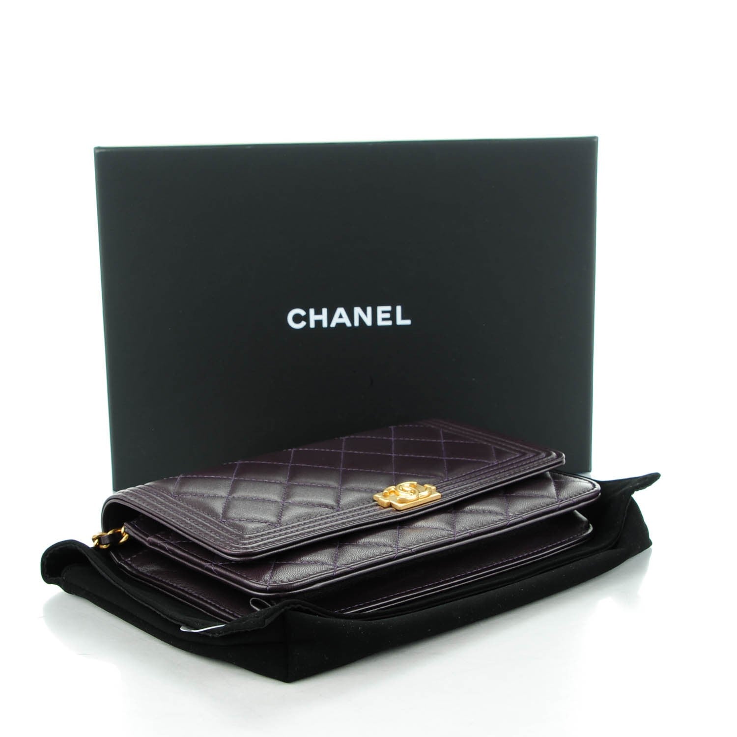 Chanel Lambskin Quilted Boy Wallet On Chain WOC Dark Purple 4 of 8