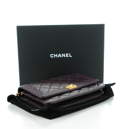 Chanel Lambskin Quilted Boy Wallet On Chain WOC Dark Purple 4 of 8