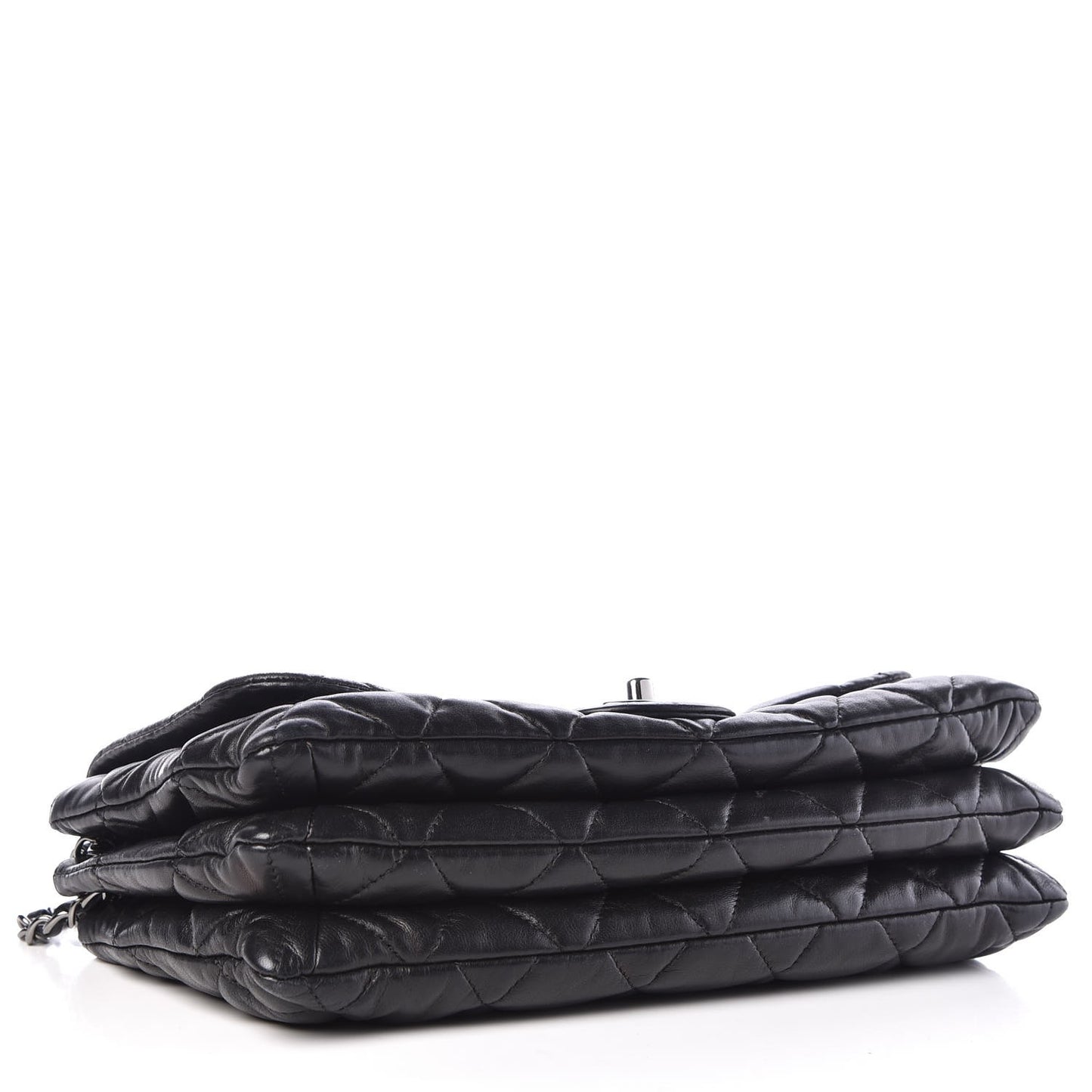 Lambskin Quilted 3 Accordion Flap Bag Black