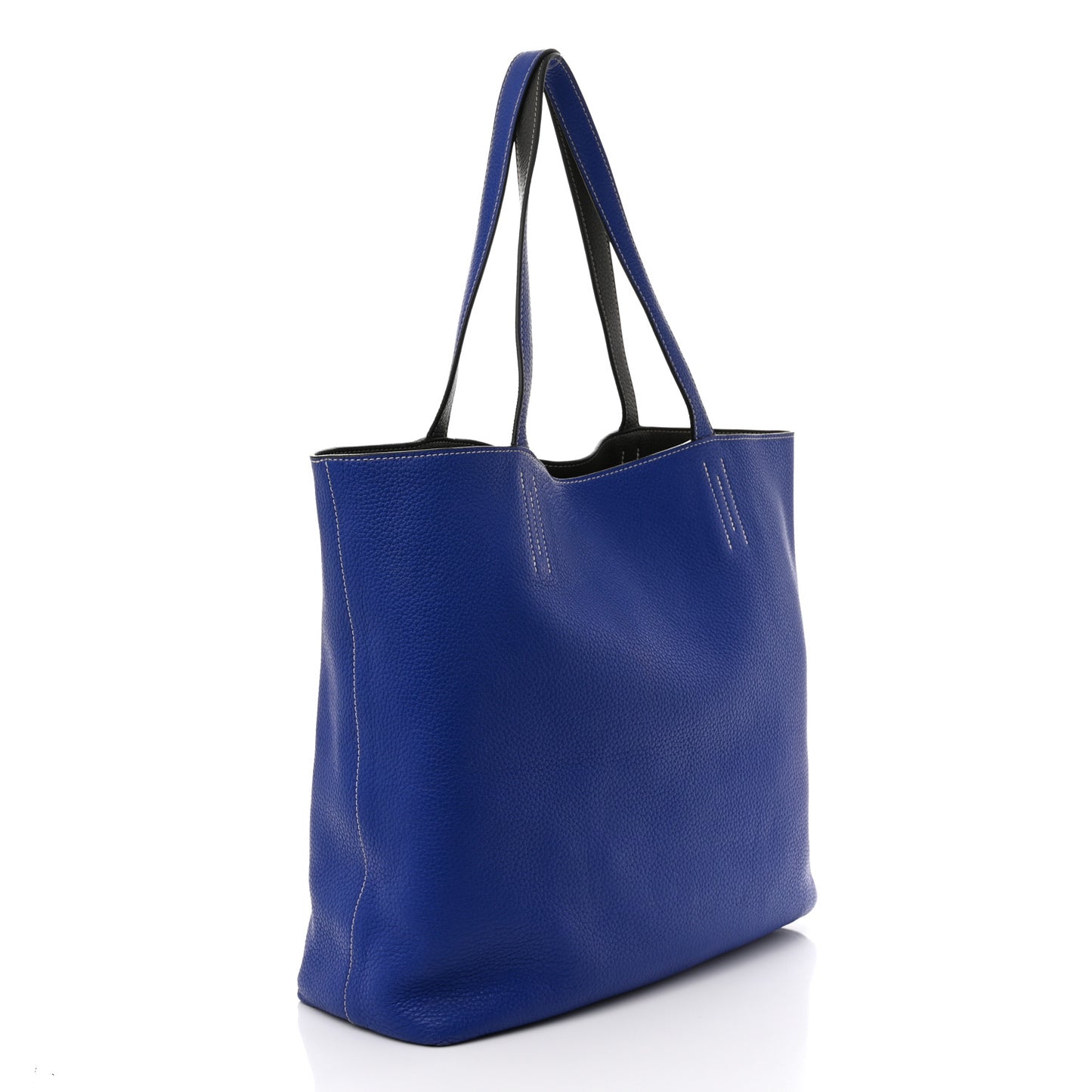 Taurillon Clemence Double Sens 45 Reversible Tote Graphite Bleu Electrique