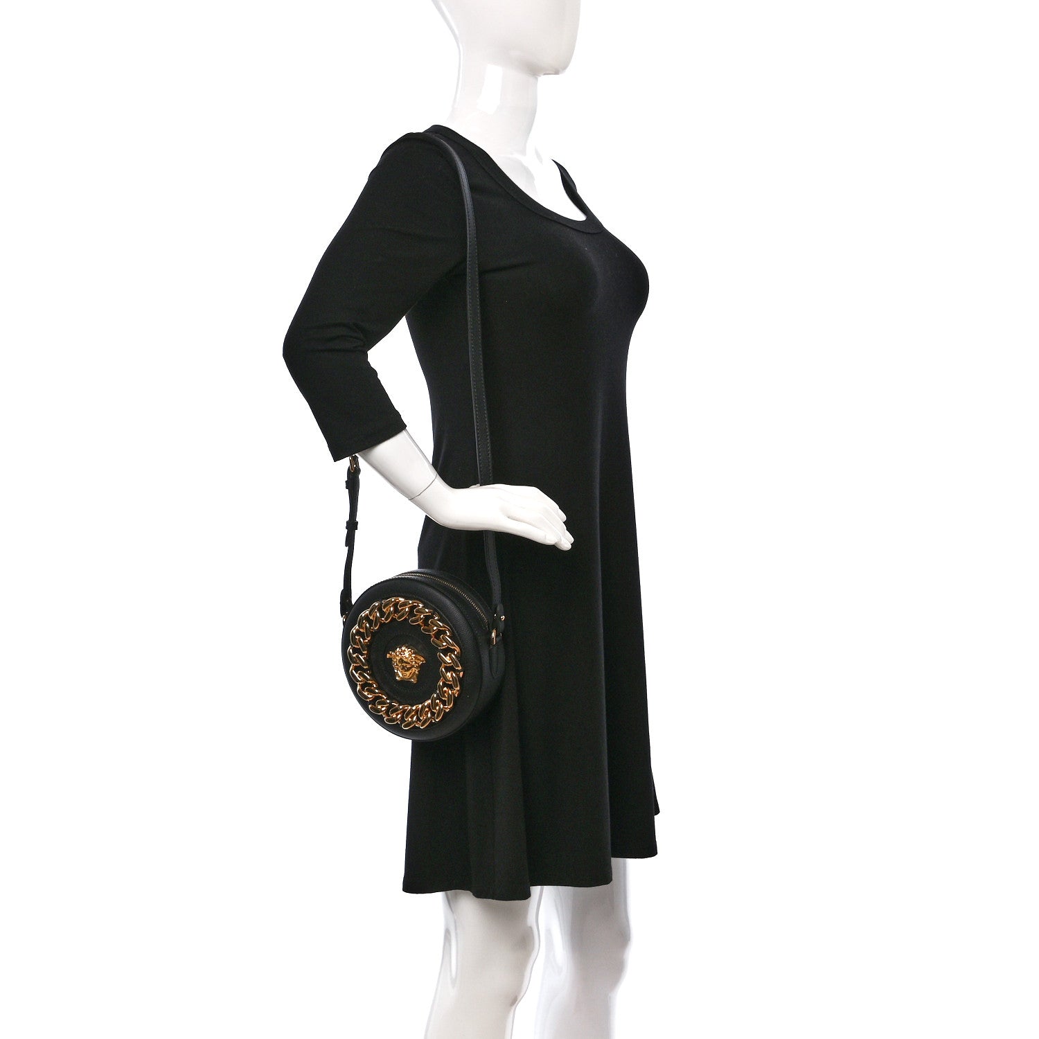 Versace Grained Calfskin Mini La Medusa Disco Round Crossbody Bag Black 2 of 7