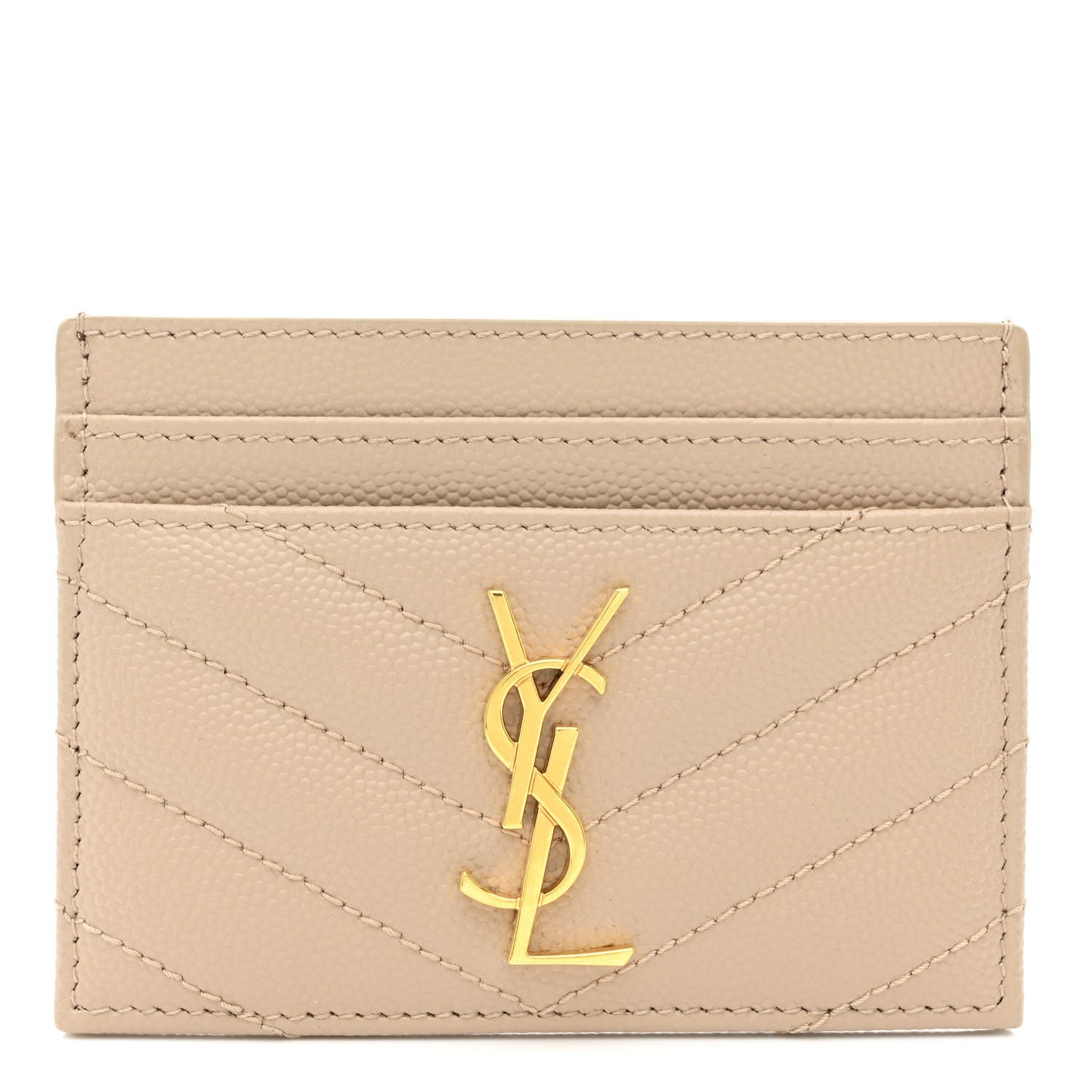 Grain De Poudre Matelasse Chevron Monogram Credit Card Case Dark Beige