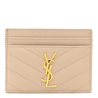 Saint Laurent Grain De Poudre Matelasse Chevron Monogram Credit Card Case Dark Beige 1 of 7