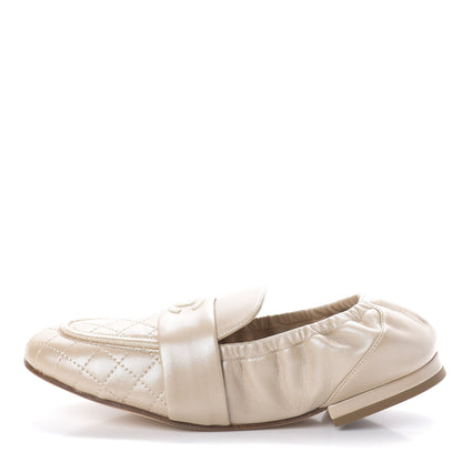 Chanel Laminated Lambskin Womens Quilted Elastic CC Moccasin Loafers 36 Beige 1 of 7