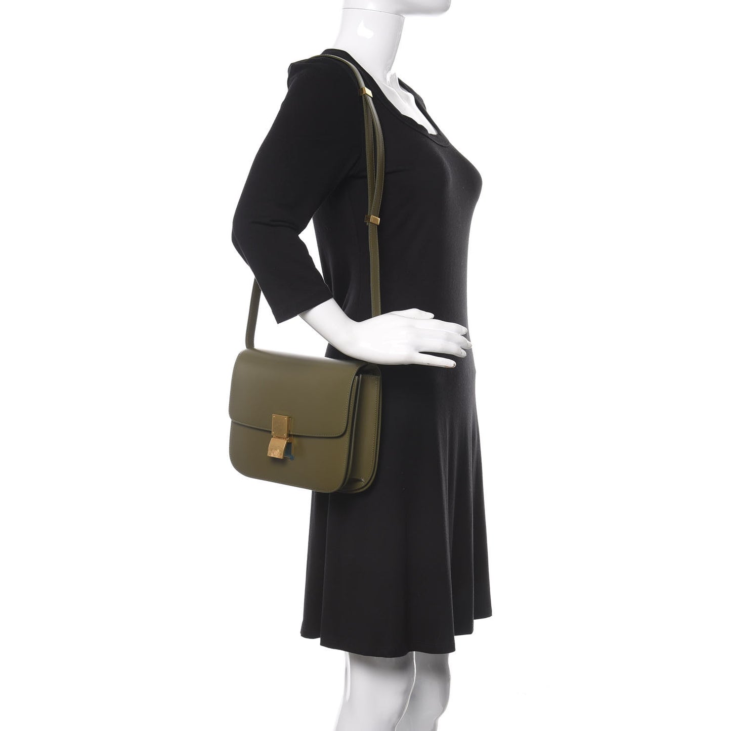 Box Calfskin Classic Box Medium Flap Bag Army Green