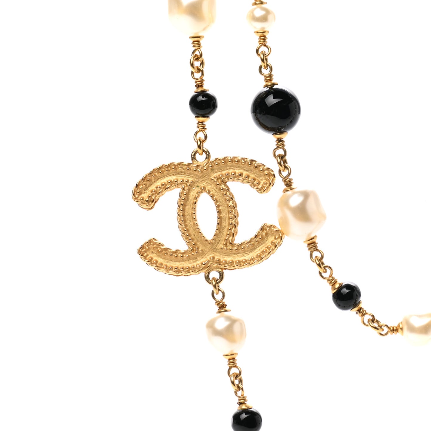 Irregular Pearl Bead CC Long Necklace Black Gold