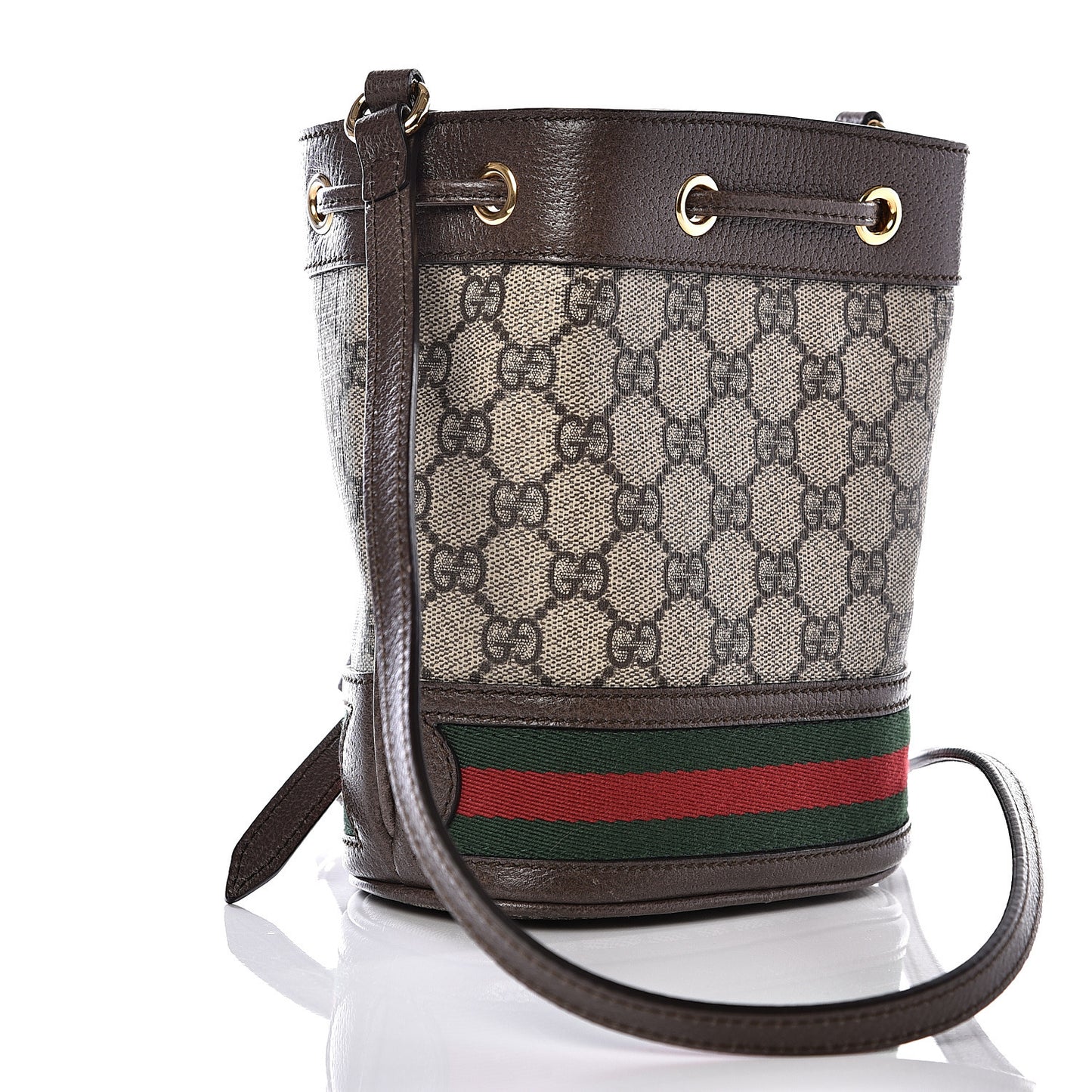 GG Supreme Monogram Web Mini Ophidia Bucket Bag Brown