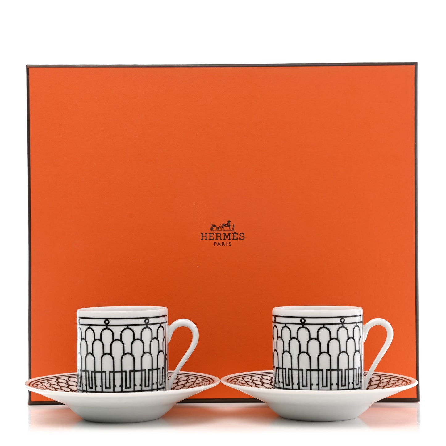 Porcelain H Deco Coffee Cup And Saucer Set Of 2 Black