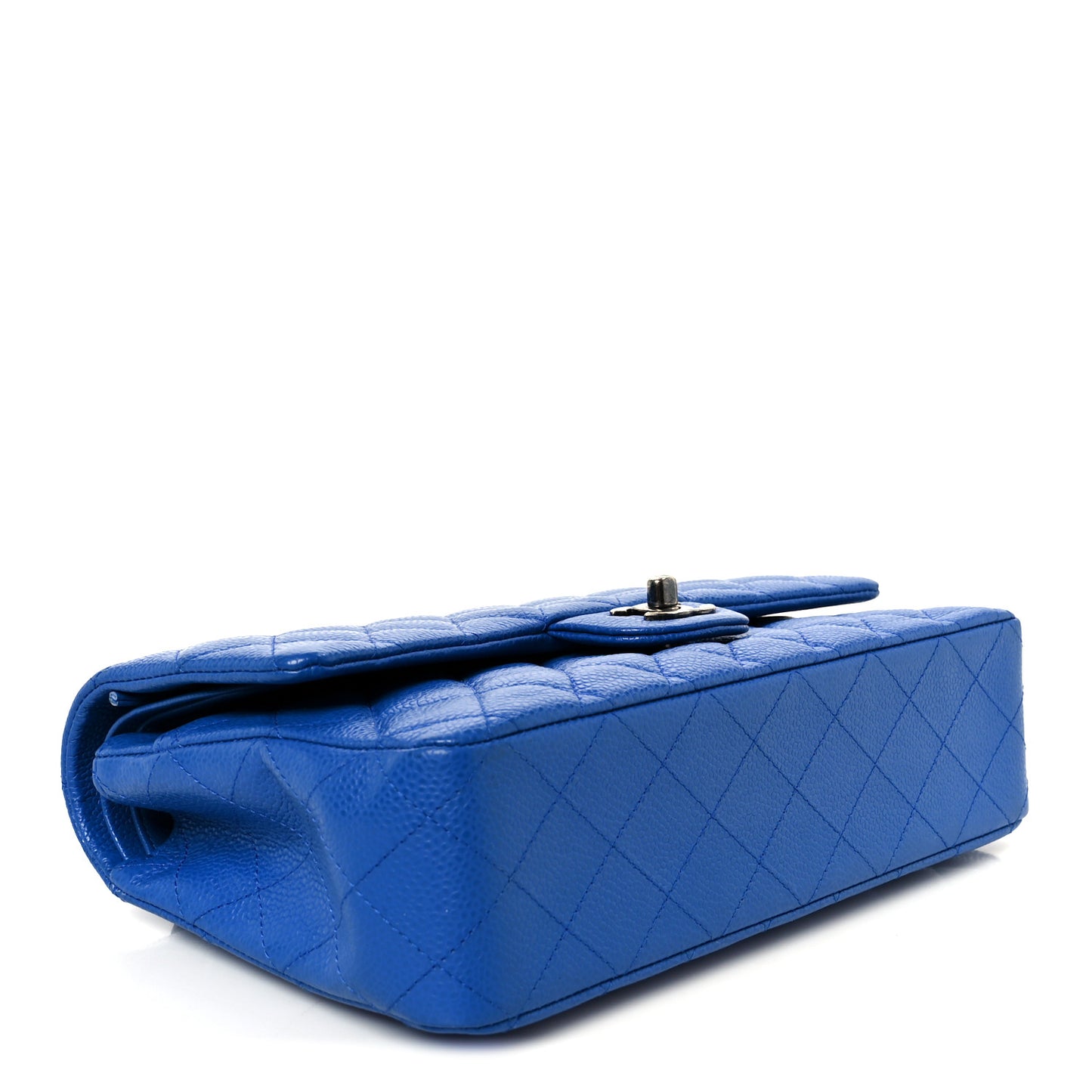 Caviar Quilted Medium Double Flap Blue