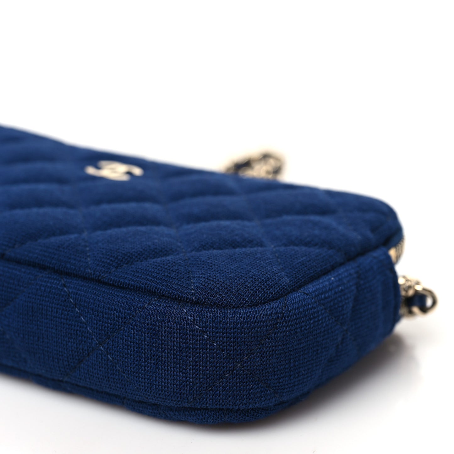Jersey Quilted Small Clutch With Chain Navy