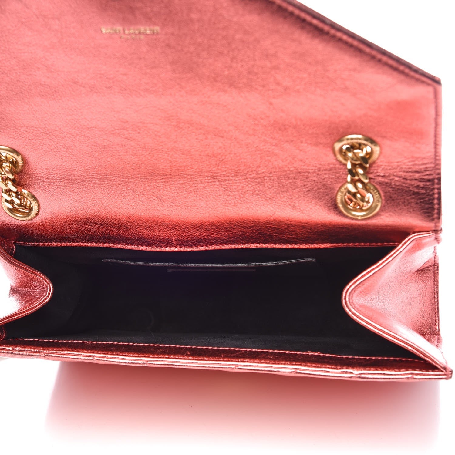 Saint Laurent Metallic Matelasse Chevron Small Monogram Chain Shoulder Bag Rose 5 of 11