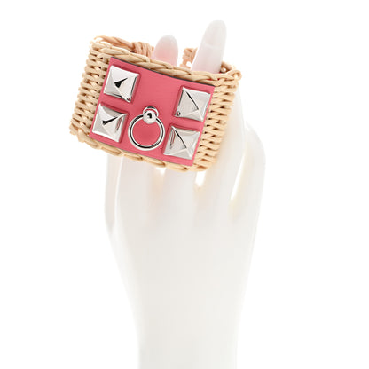 Hermes Wicker Barenia Medor Picnic Cuff Bracelet T2 Rose Azalee 2 of 6