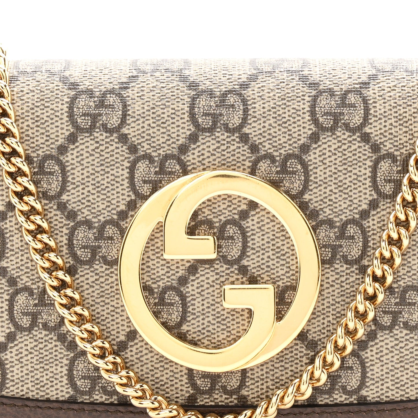 GG Supreme Monogram Textured Dollar Calfskin Blondie Continental Chain Wallet Beige Ebony New Acero