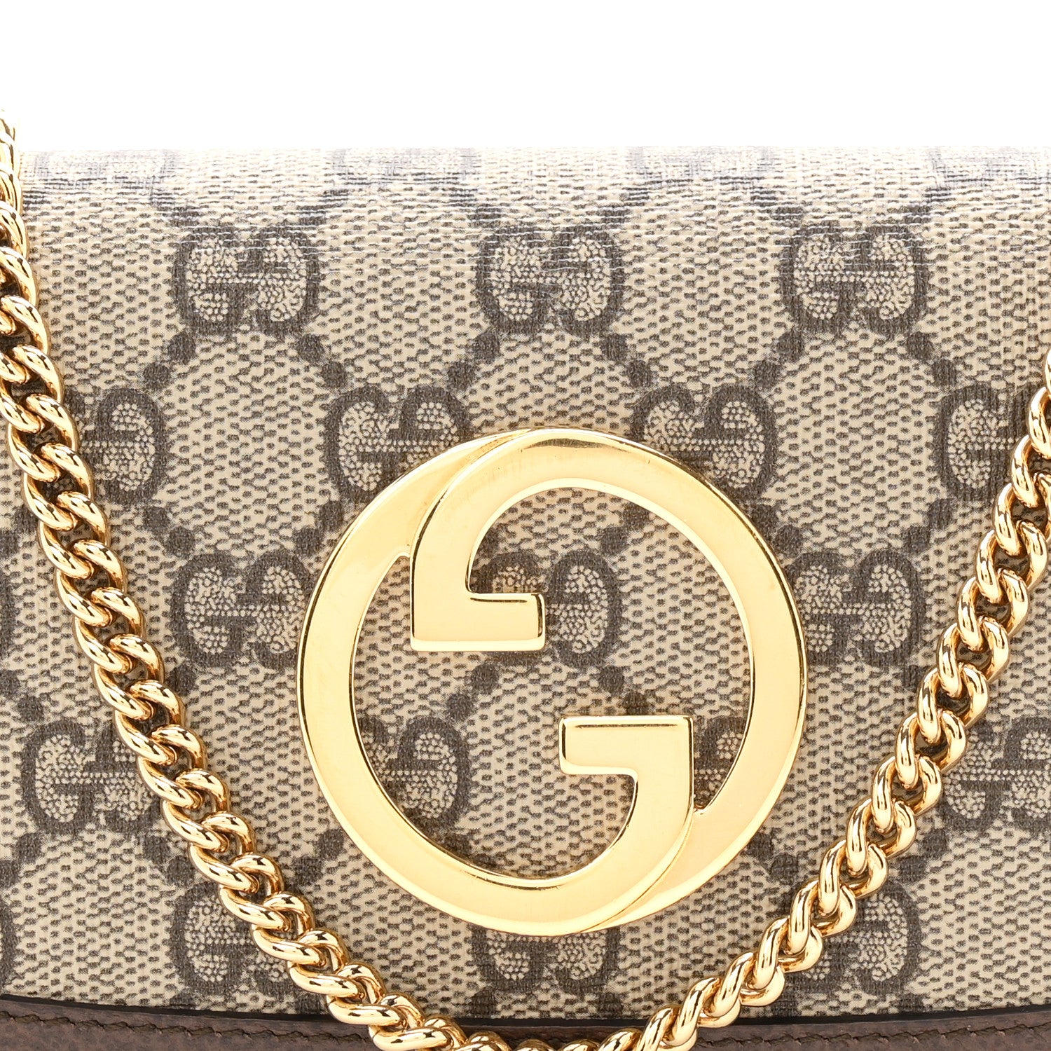 Gucci GG Supreme Monogram Textured Dollar Calfskin Blondie Continental Chain Wallet Beige Ebony New Acero 8 of 11