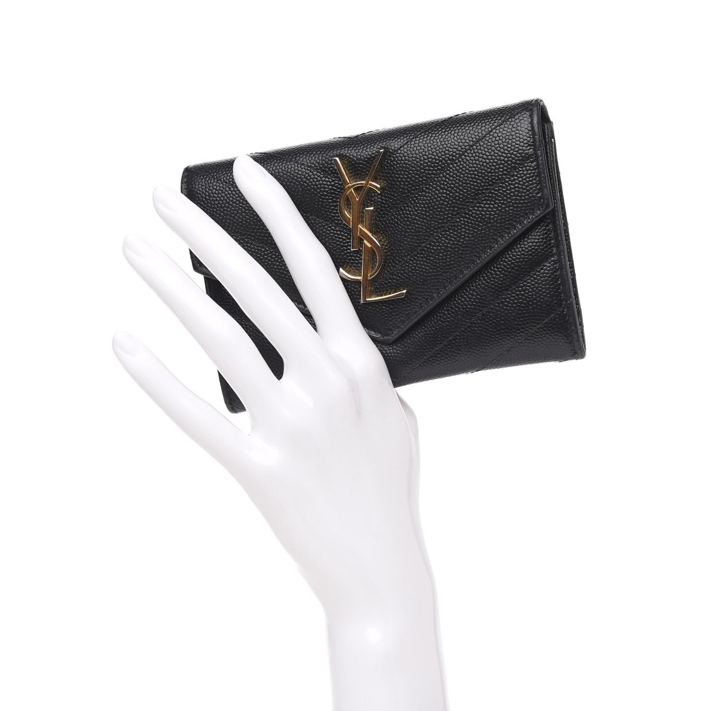 Grain De Poudre Matelasse Chevron Small Monogram Envelope Wallet Black