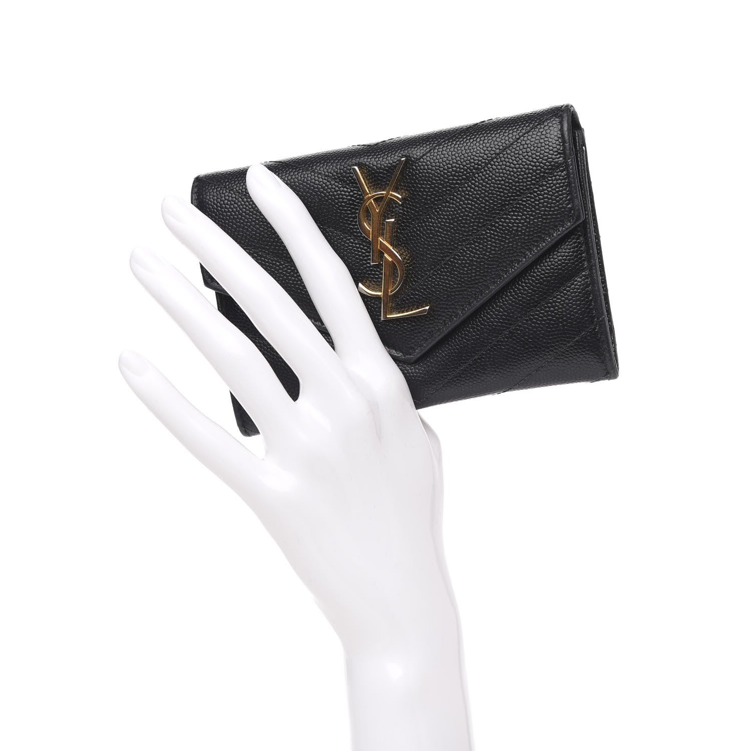 Saint Laurent Grain De Poudre Matelasse Chevron Small Monogram Envelope Wallet Black 2 of 9