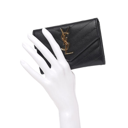 Saint Laurent Grain De Poudre Matelasse Chevron Small Monogram Envelope Wallet Black 2 of 9