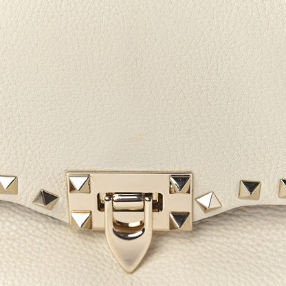 Valentino Garavani Pebbled Calfskin Rockstud Single Handle Flap Bag Light Ivory 10 of 15