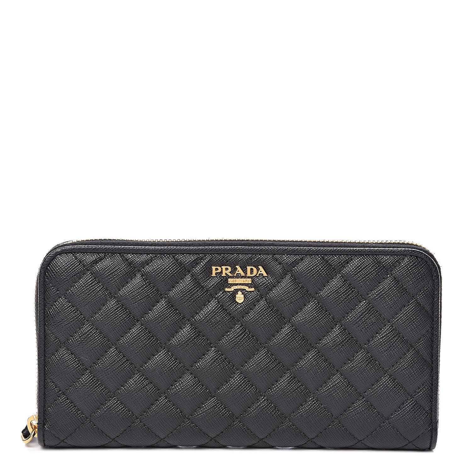 Prada Saffiano Quilted Zip Around Wallet Black 1 of 8